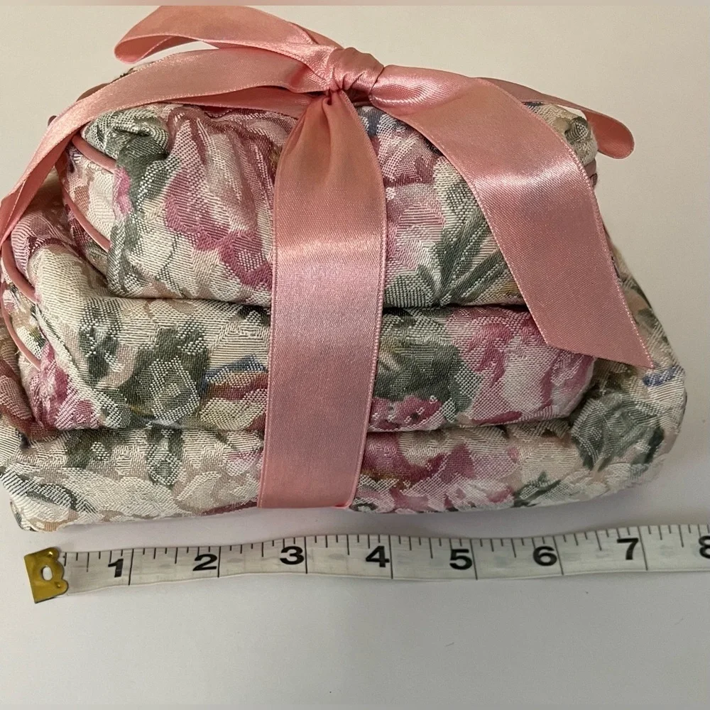 Floral Quilted Bag Set with Pink Ribbon